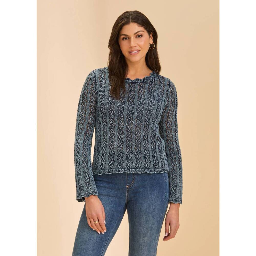 NEW FDJ open weave long sleeve sweater in indigo